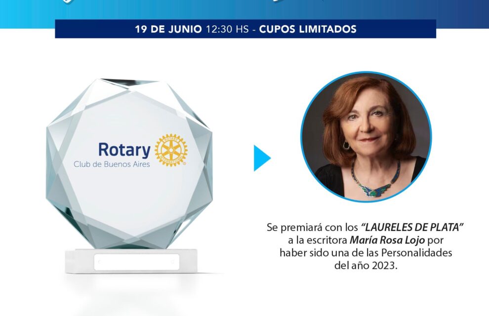 María Rosa Lojo recibe el Premio “Laurel de Plata” a la Personalidad del año 2023 en Letras, Rotary Club de Buenos Aires, Fiesta de los Lauros, 19 de junio de 2024