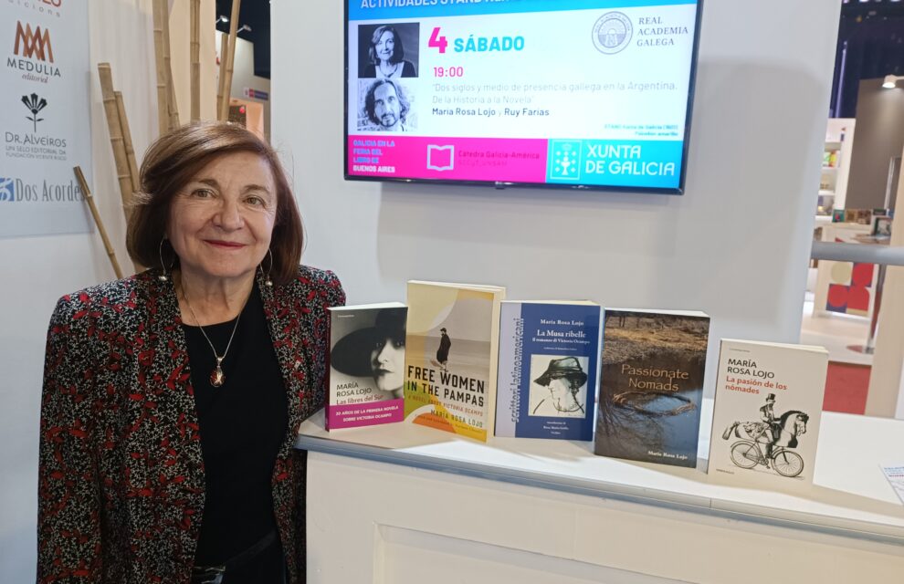 “Dos siglos y medio de presencia gallega en la Argentina. De la Historia a la Novela”. Con María Rosa Lojo y Ruy Farías, stand de Galicia, Xunta de Galicia, Feria del Libro de Buenos Aires, 4 de mayo de 2024